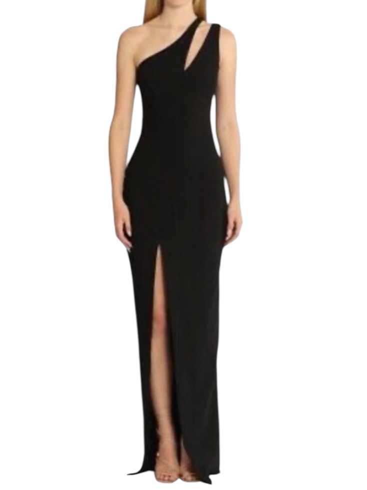 Likely Roxy One Shoulder Cutout Black Gown Size 4 Formal Evening Dress Slit